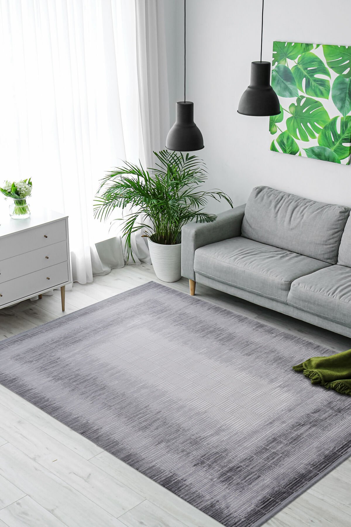 Norm 6217 Gri Modern Salon ve Mutfak Halısı Kesme Halı