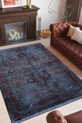 Gloria 6489A Mavi Etnik Desenli Bambu Halı