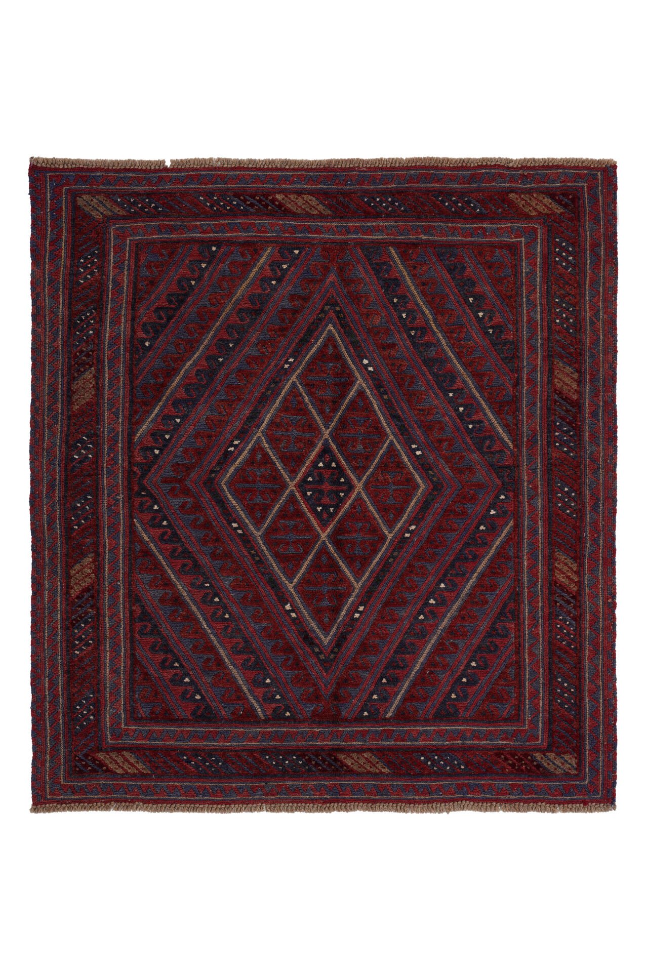 Afgan Berceste El Dokuma Yün Halı Kırmızı - 134x125