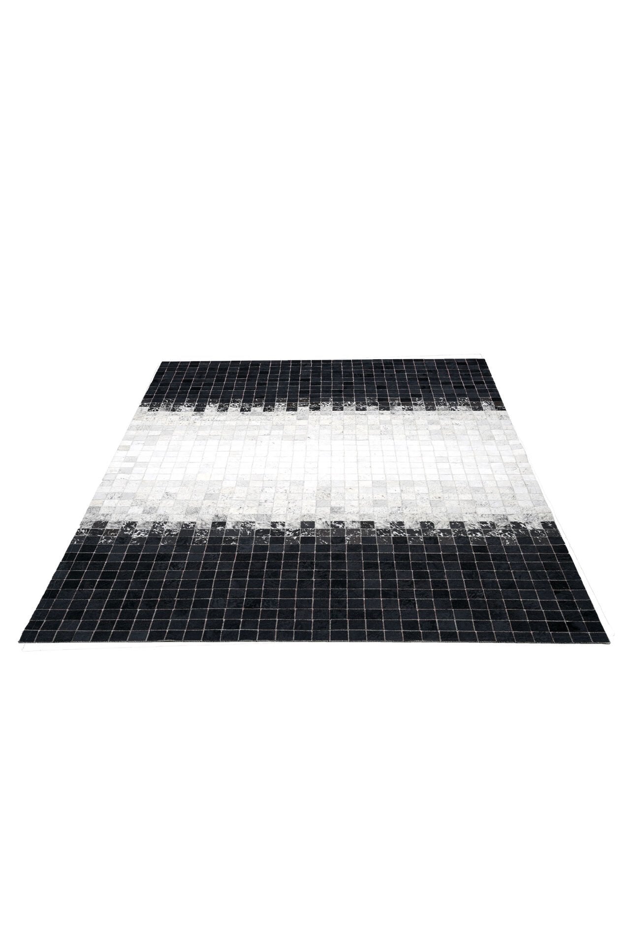 Naar Halı Tay Deri Patchwork El Yapımı Dekoratif Halı Siyah - 173x242