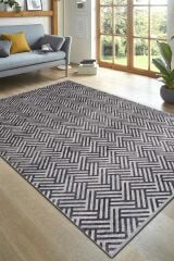 Riva 8718 Antrasit Geometrik Desenli Modern Bambu Halı