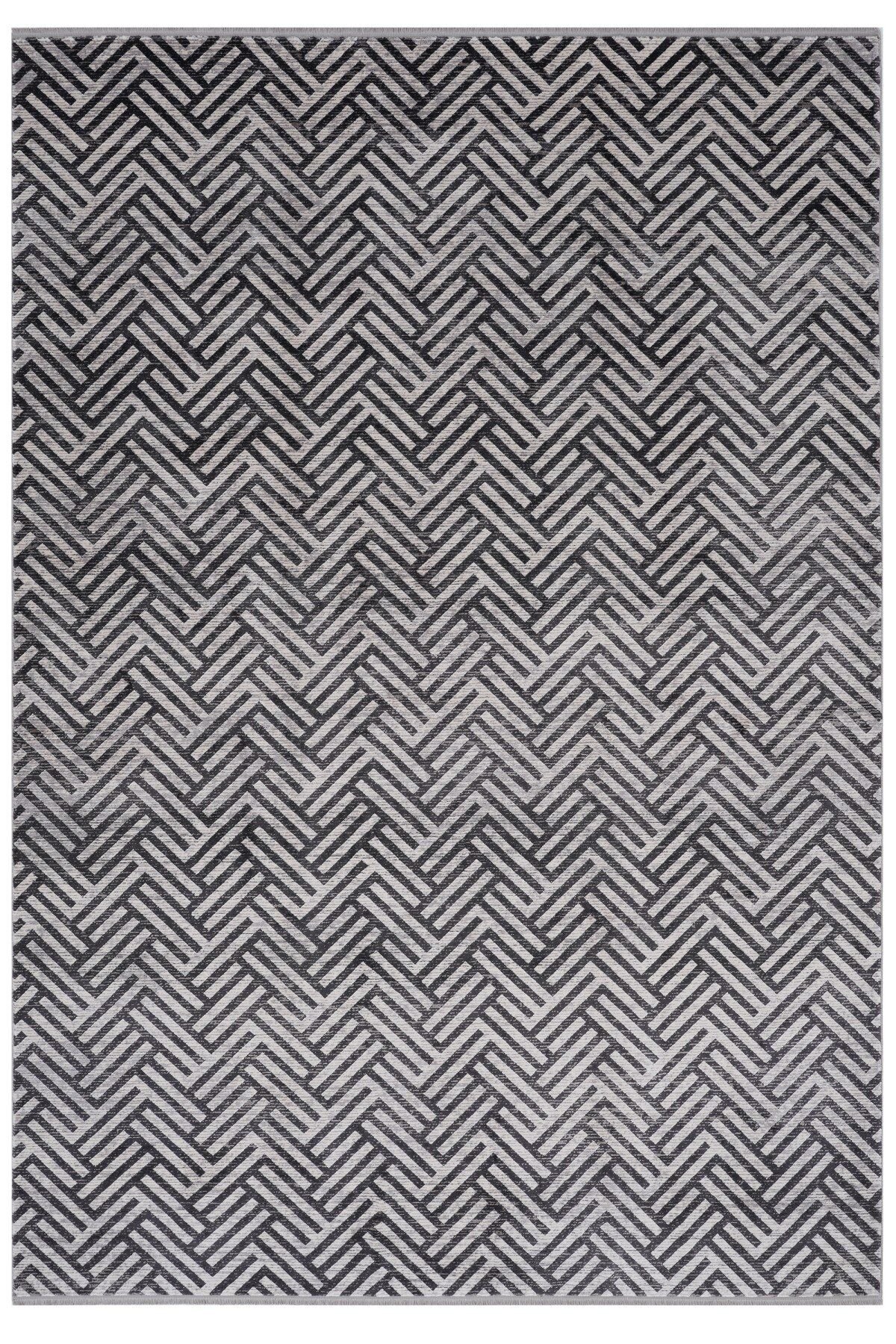 Riva 8718 Antrasit Geometrik Desenli Modern Bambu Halı