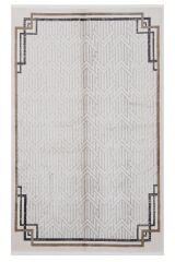 Riva 8720 Krem Çerçeveli Çizgisel Bambu Halı