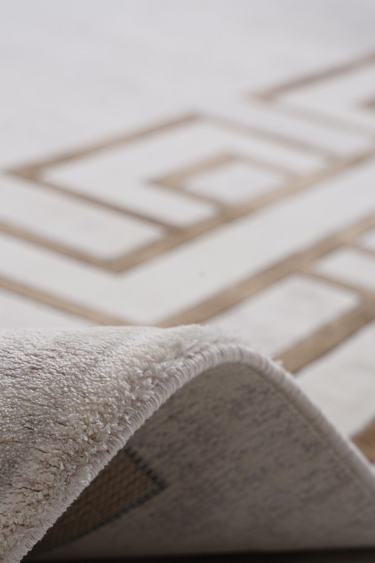 Riva 9221 Krem Geometrik Çerçeveli Bambu Halı