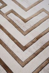 Riva 9221 Krem Geometrik Çerçeveli Bambu Halı