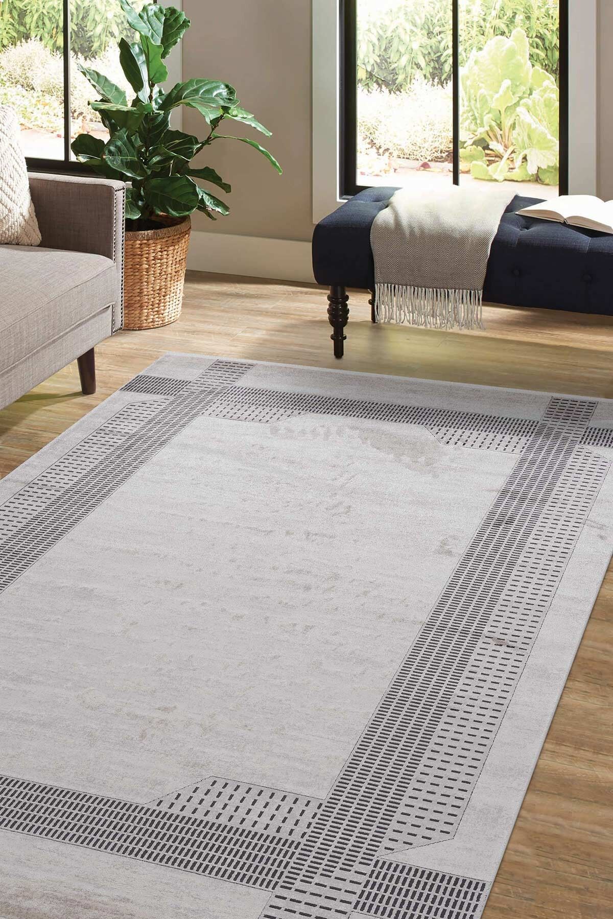 Riva 9336 Krem Çerçeveli Bambu Halı