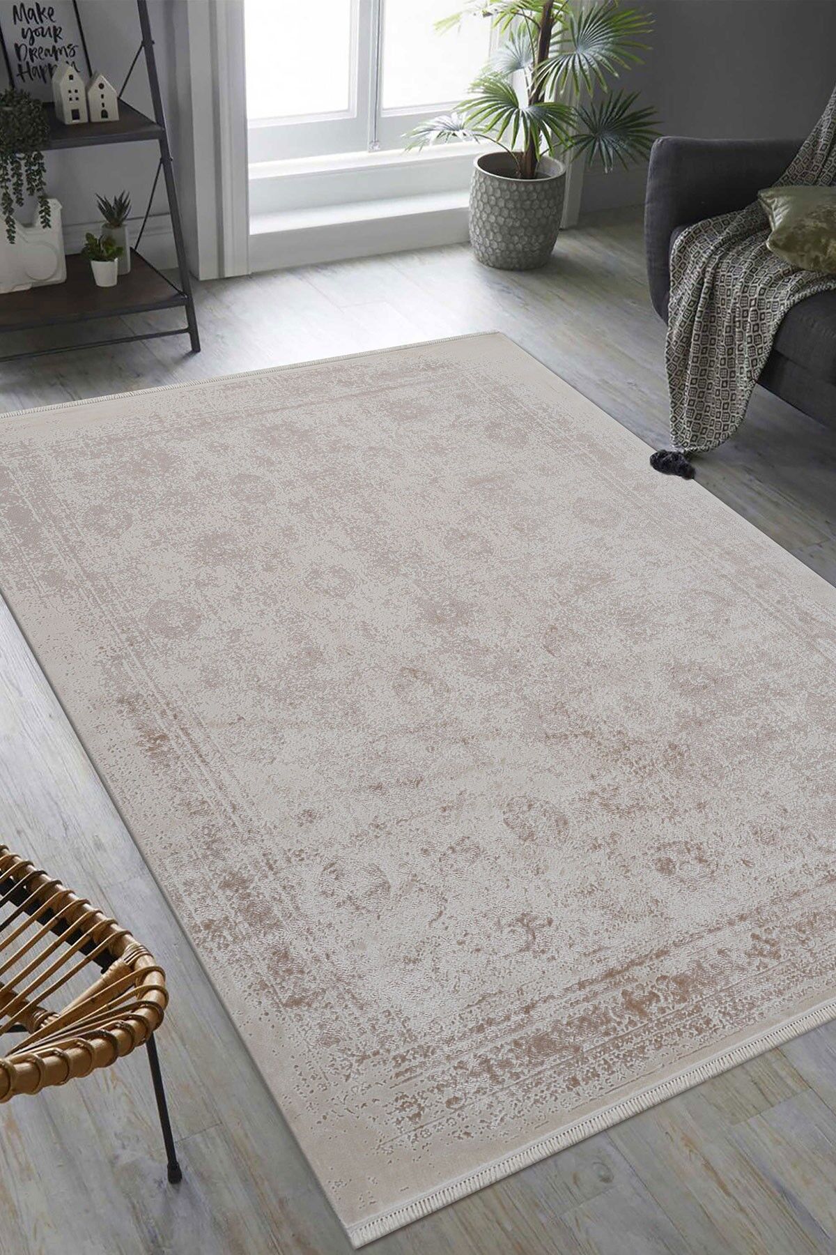 Riva 9342 Krem Klasik Eskitmeli Bambu Halı
