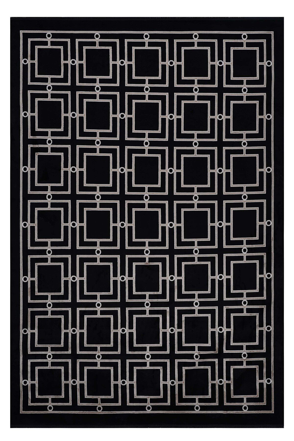 Riva 9349 Siyah Gold Geometrik Desenli Bambu Halı