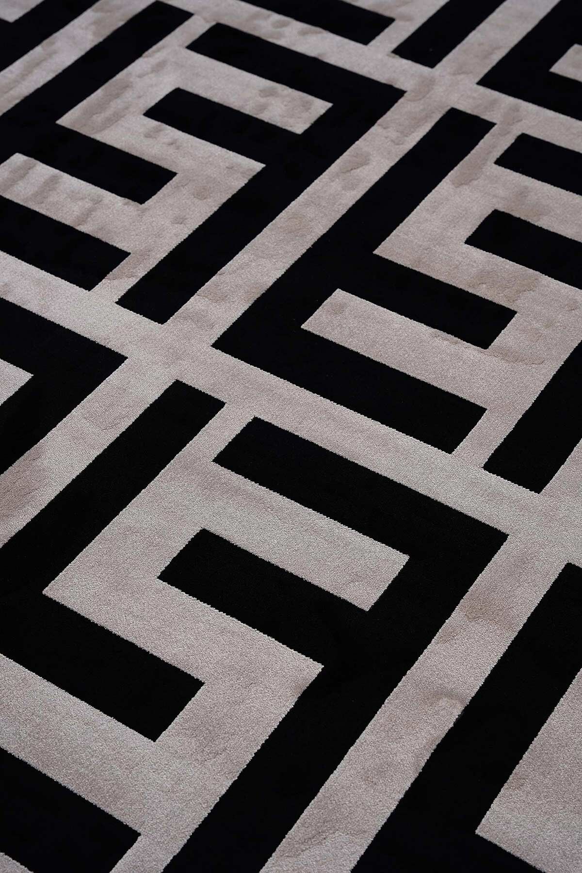 Riva 9361 Siyah Geometrik Desenli Bambu Halı