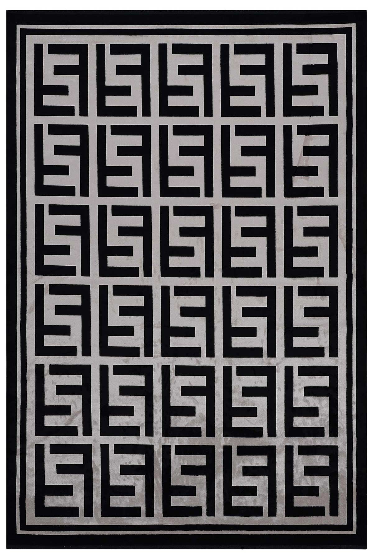 Riva 9361 Siyah Geometrik Desenli Bambu Halı
