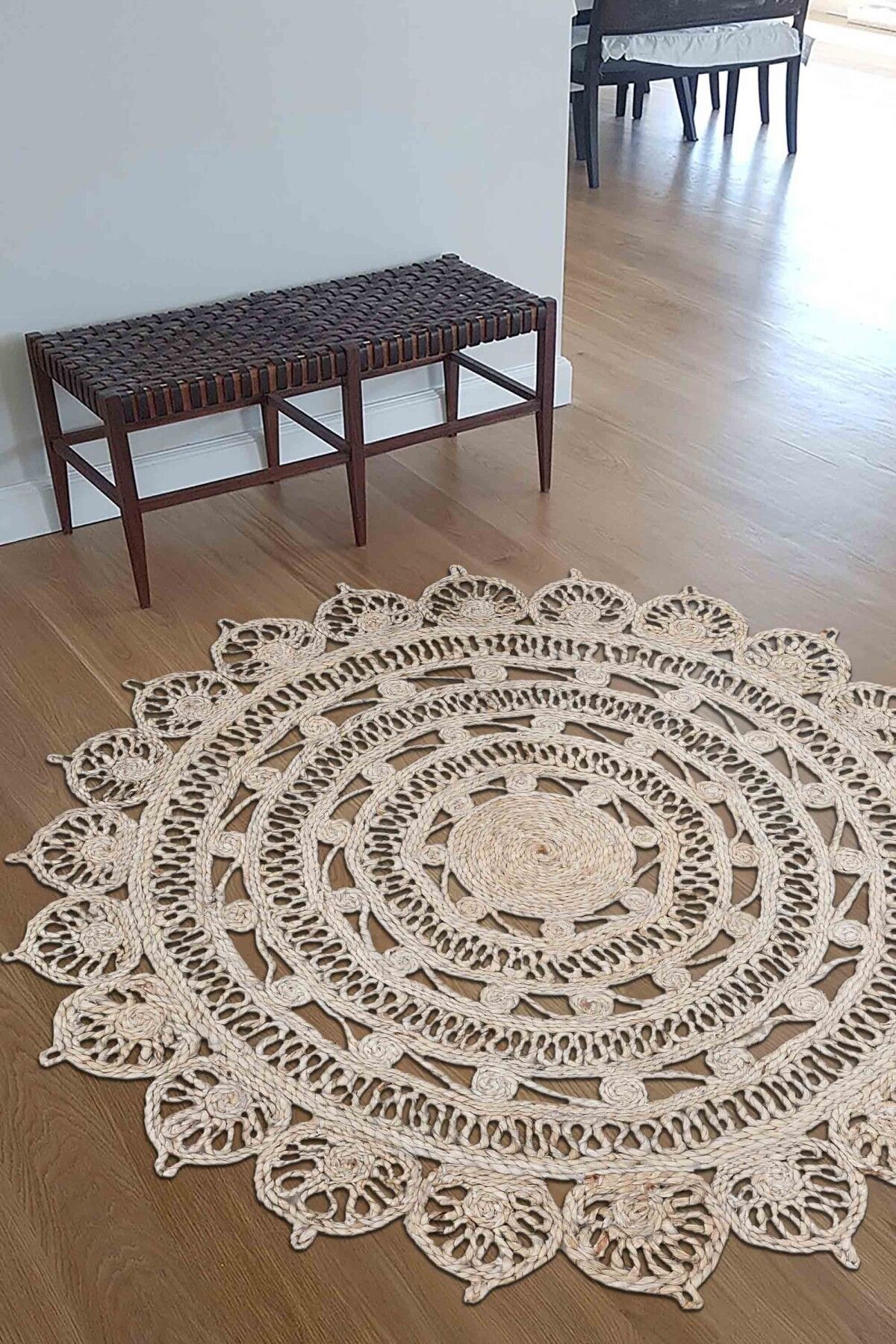 Jute KCJN 02 Krem Dekoratif Doğal Jüt Halı