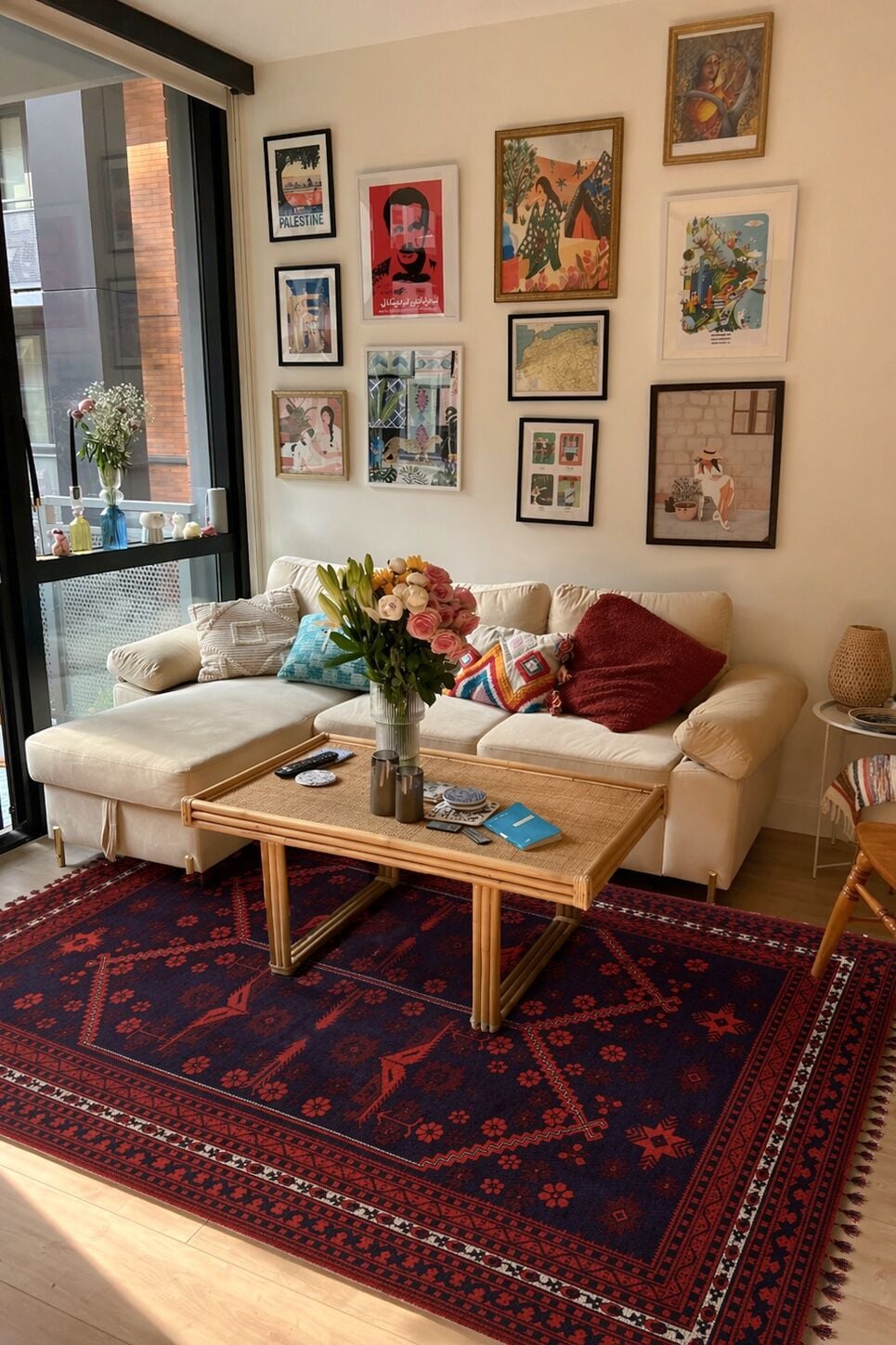 Mira Afgan 4 Kaymaz Tabanlı Yıkanabilir Klasik Kilim Lacivert - 160x230