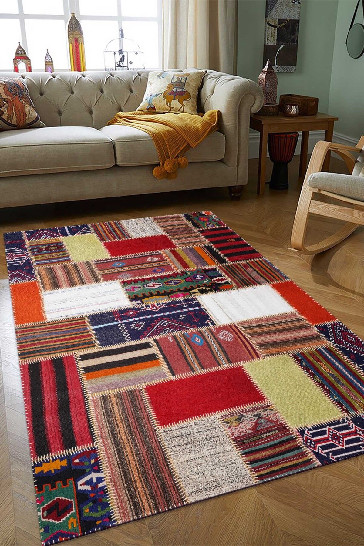Kilim Patchwork Renkli Modern El Dokuma Halı
