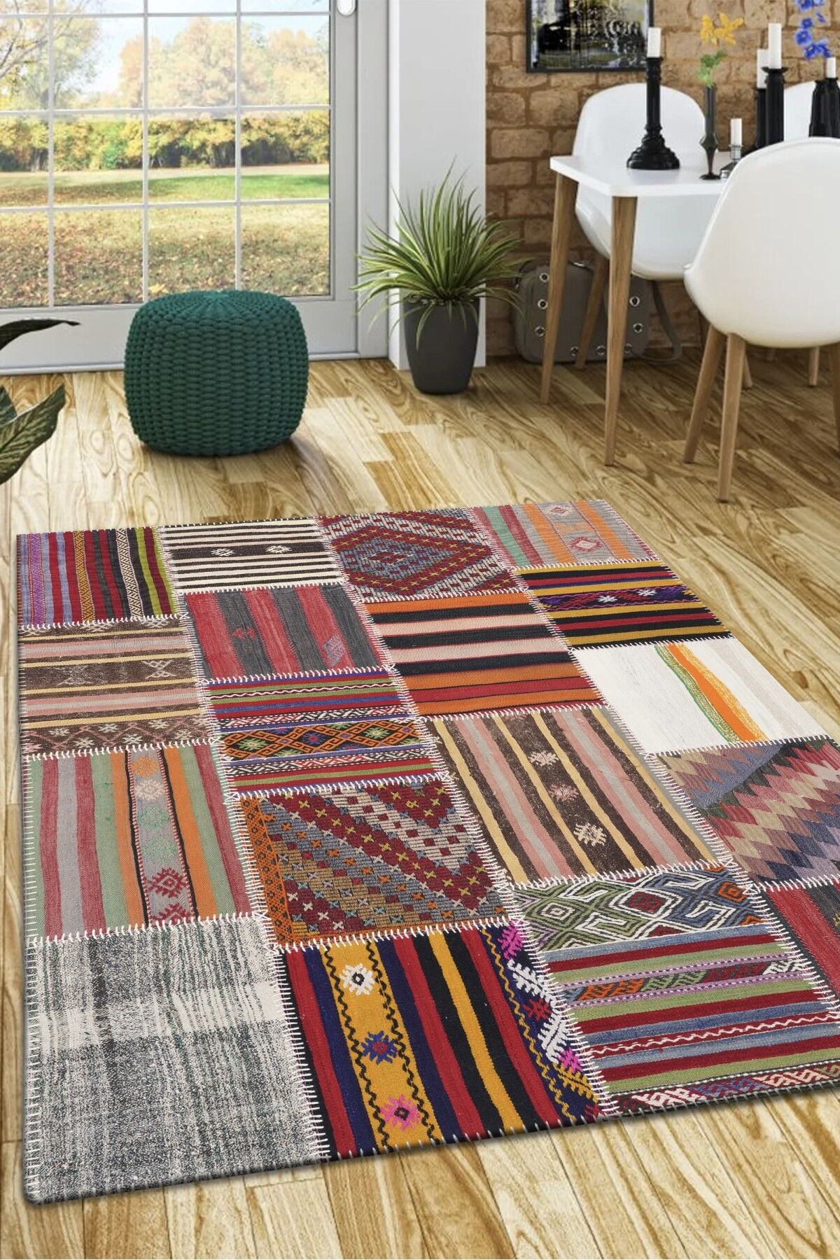Kilim Patchwork Renkli Modern El Dokuma Halı