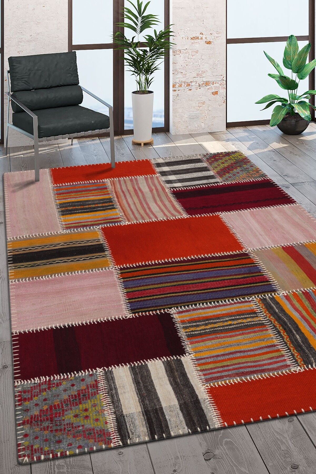 Kilim Patchwork Renkli Modern El Dokuma Halı