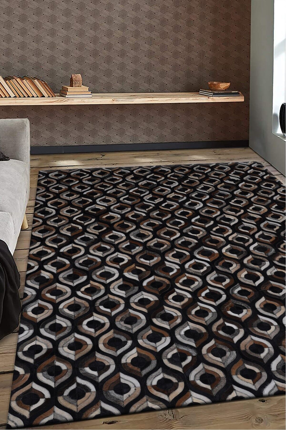 Leather Patcwork Kclr 33 Naturel Deri Halı