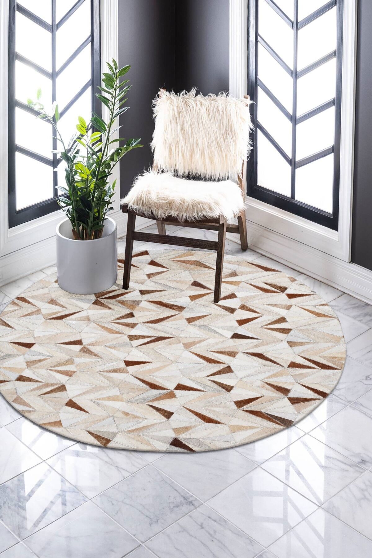 Leather Patcwork Kclr 36 Naturel Deri Halı