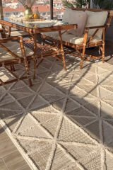 Step 2201 Krem Etnik Desenli Salon Halısı Kesme Halı Krem - 160 x 450