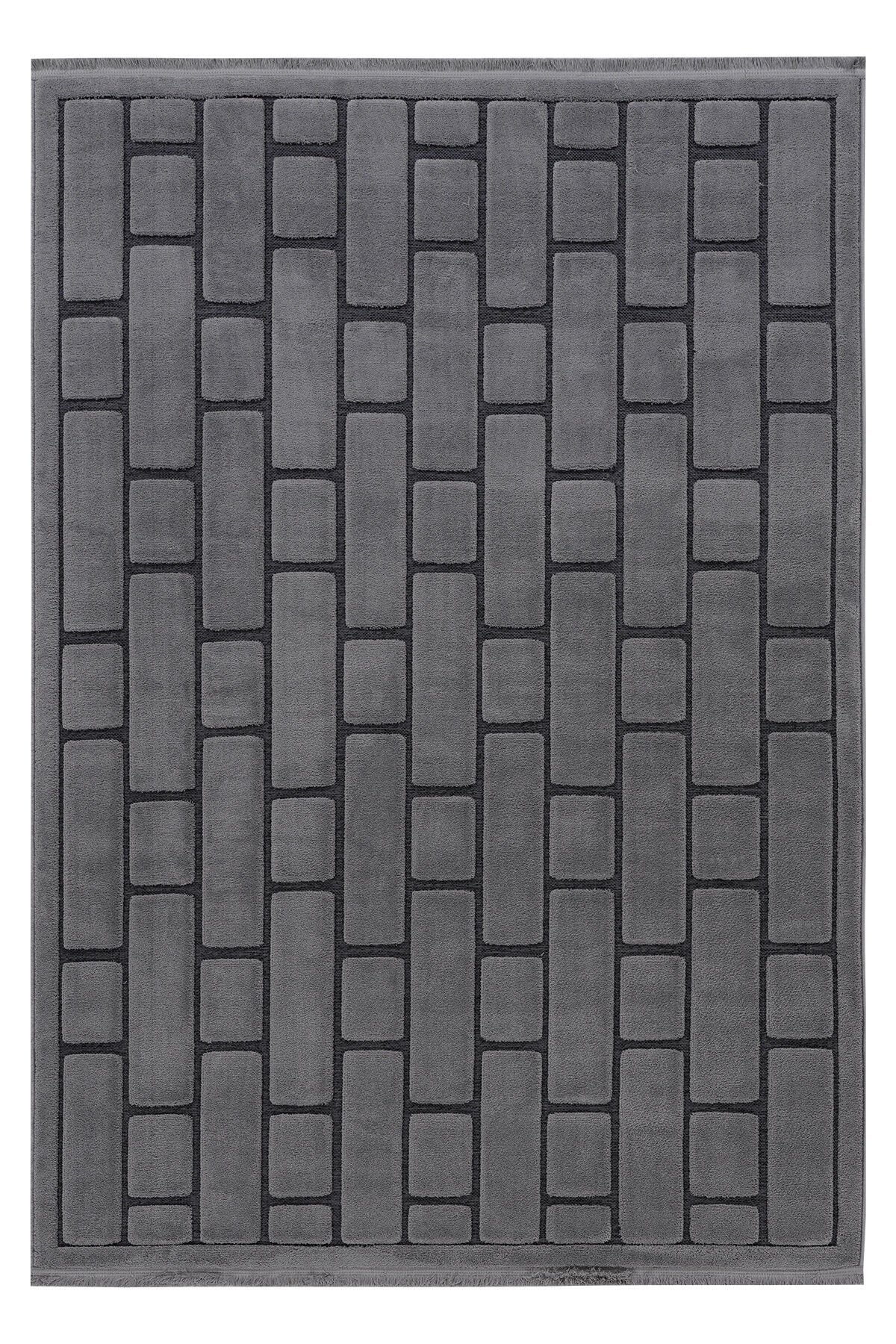 İndus 8008 Gri Taş Desenli Salon Halısı Kesme Halı