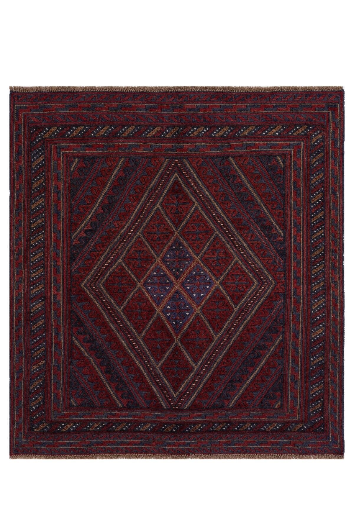 Afgan Berceste Kilim Kırmızı Otantik El Dokuma Halı