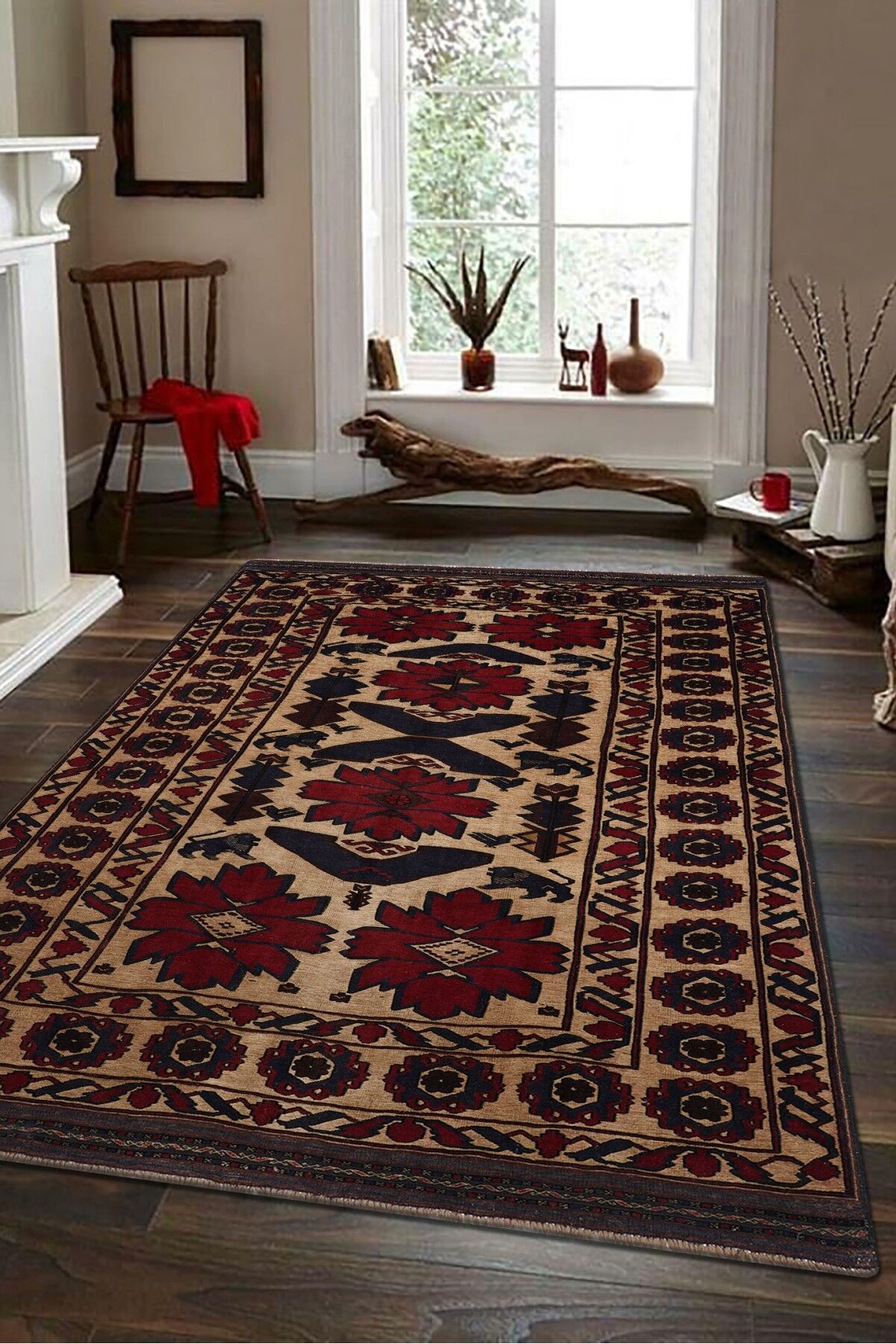 Afgan Berceste Kilim Kırmızı Otantik El Dokuma Halı