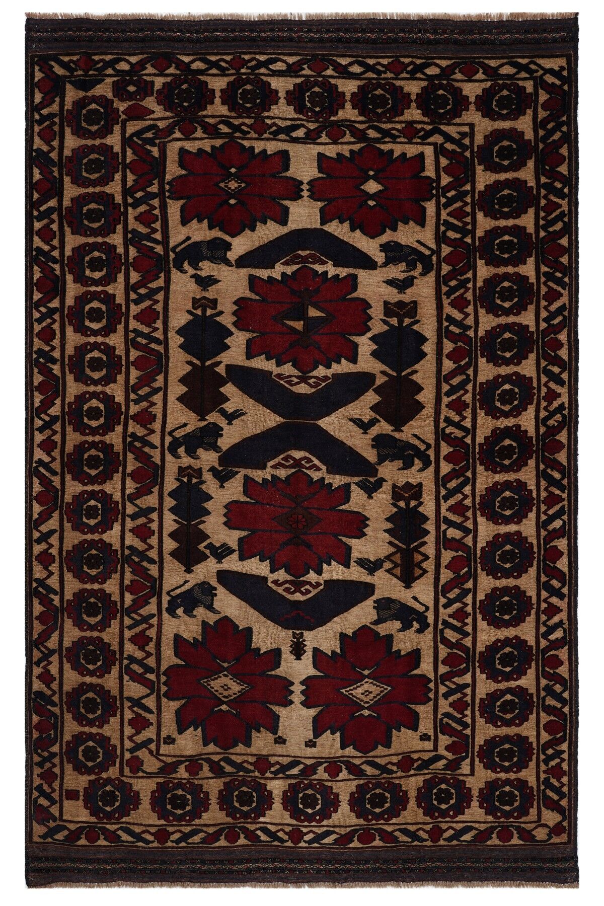 Afgan Berceste Kilim Kırmızı Otantik El Dokuma Halı