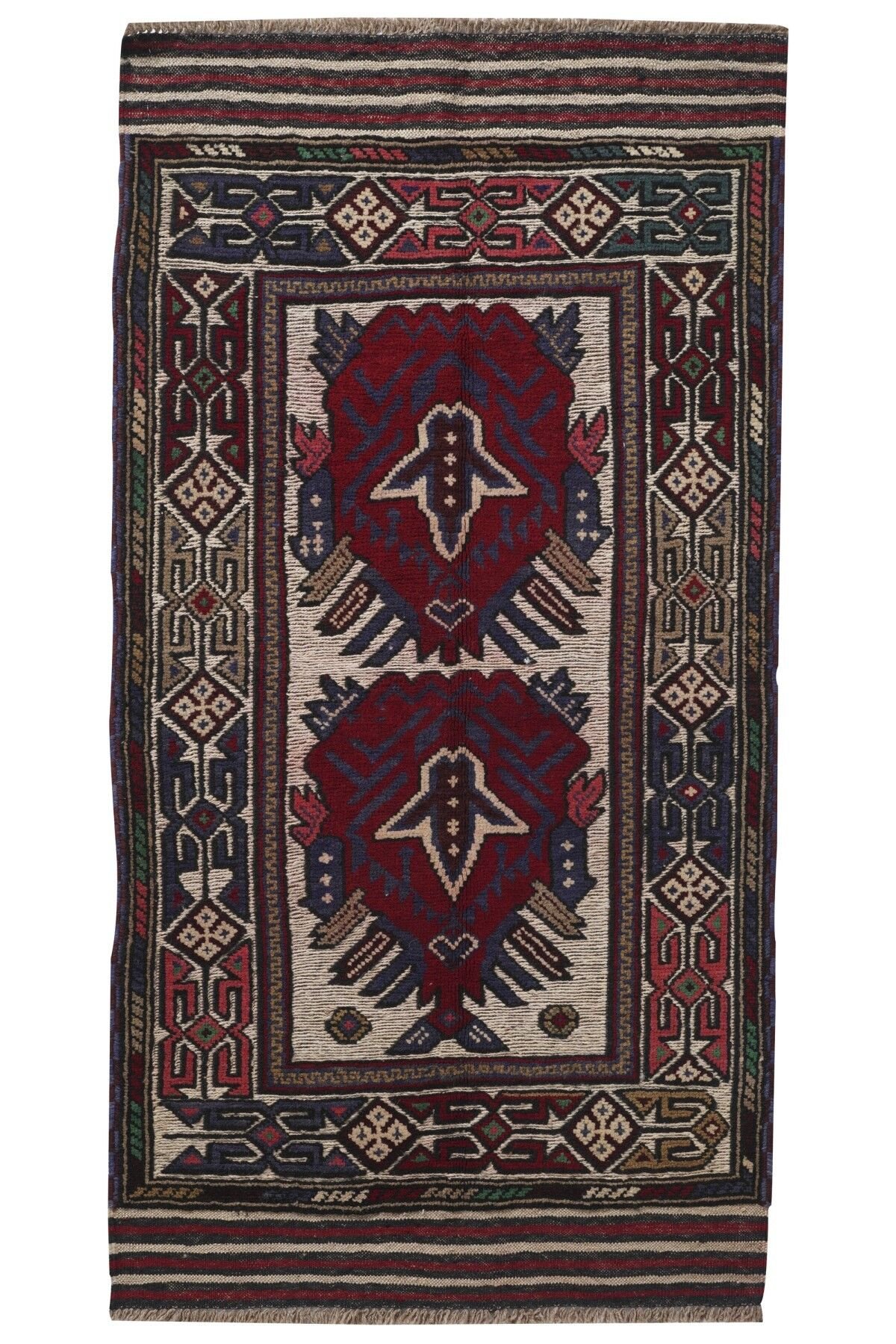 Afgan Berceste Kilim Kırmızı Otantik El Dokuma Halı