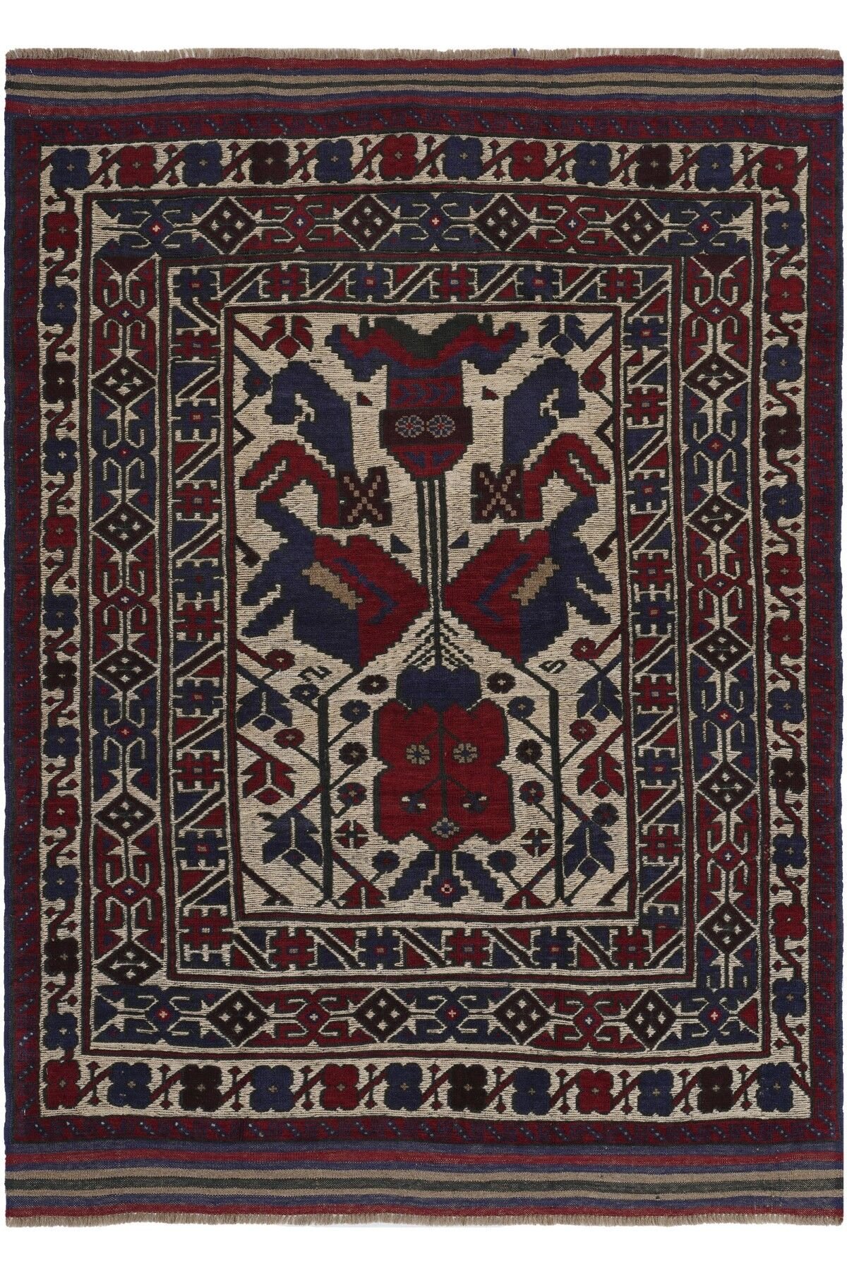 Afgan Berceste Kilim Kırmızı Otantik El Dokuma Halı