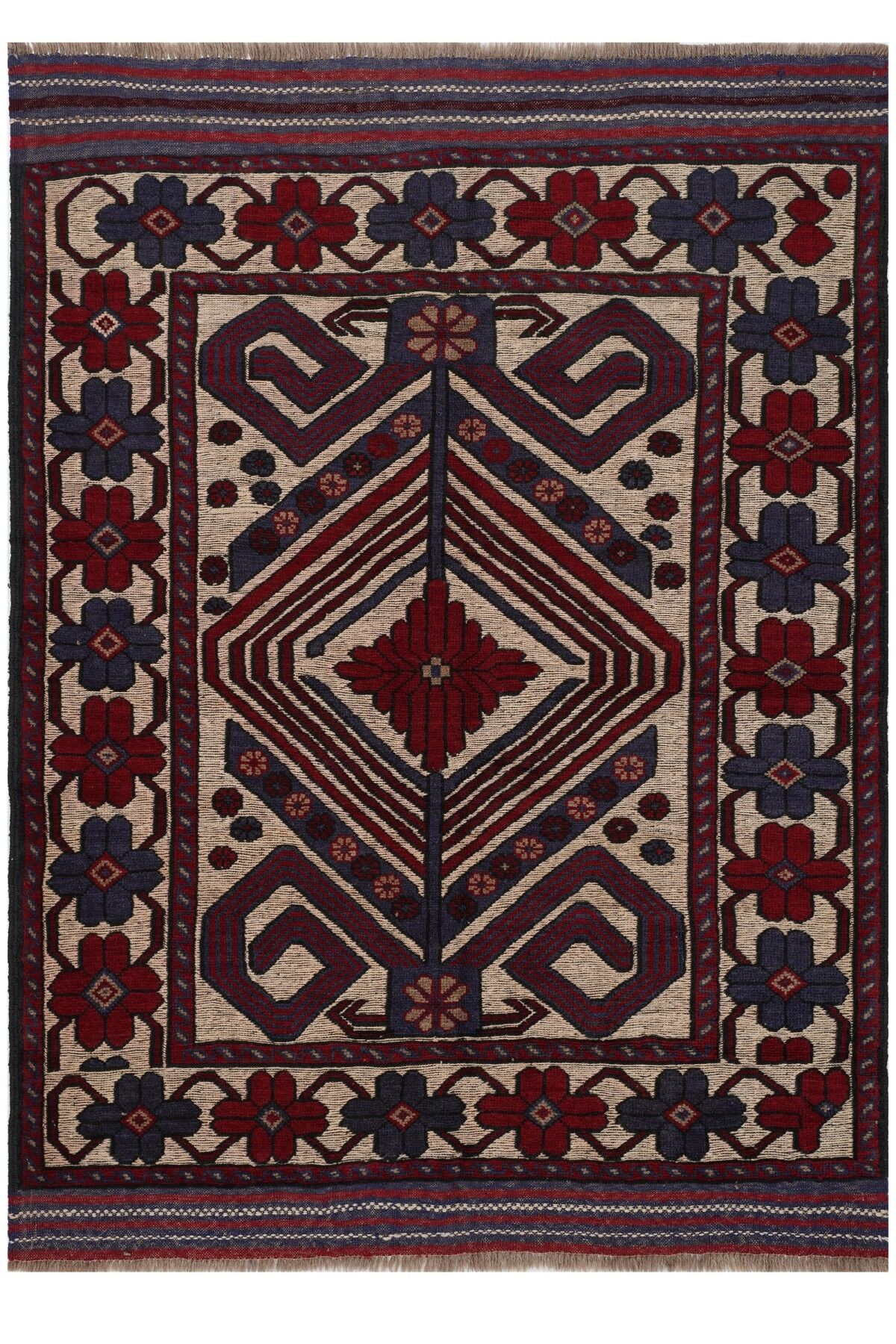 Afgan Berceste Kilim Kırmızı Otantik El Dokuma Halı