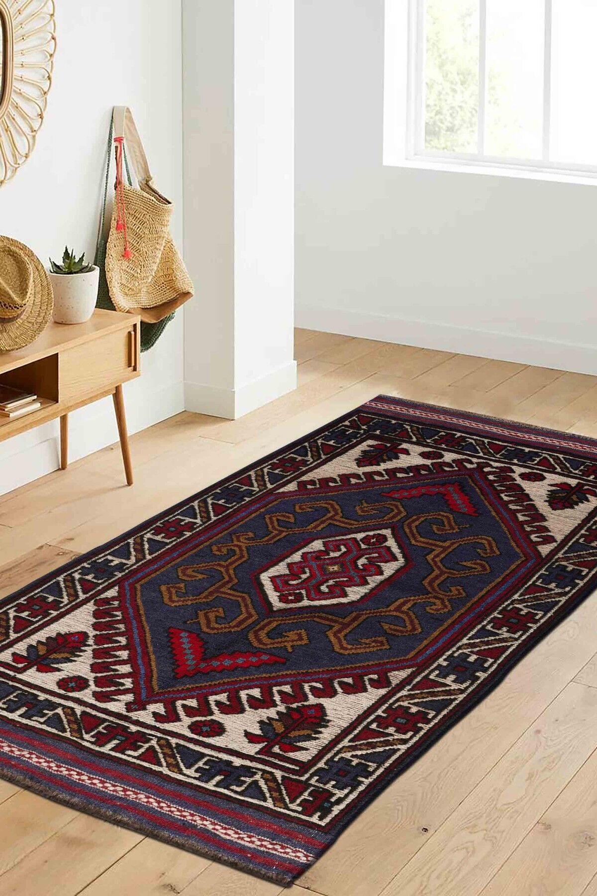Afgan Berceste Kilim Kırmızı Otantik El Dokuma Halı