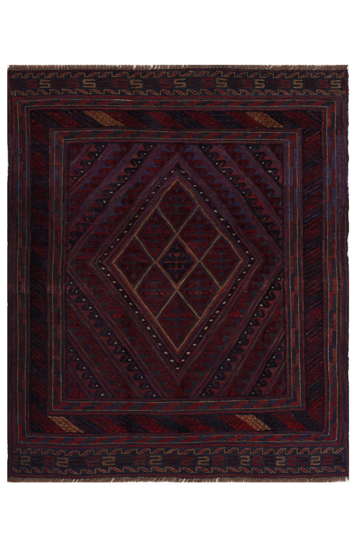 Afgan Berceste Kilim Kırmızı Otantik El Dokuma Halı