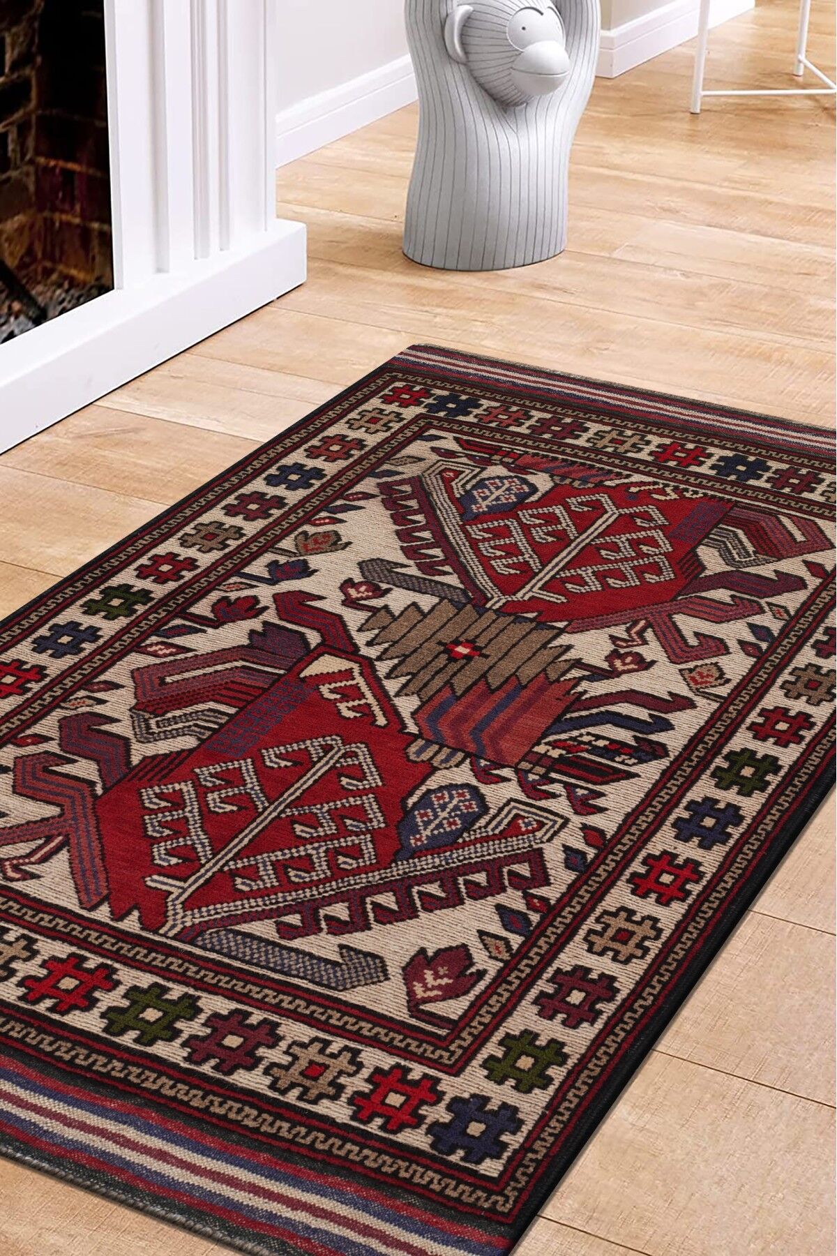 Afgan Berceste Kilim Kırmızı Otantik El Dokuma Halı