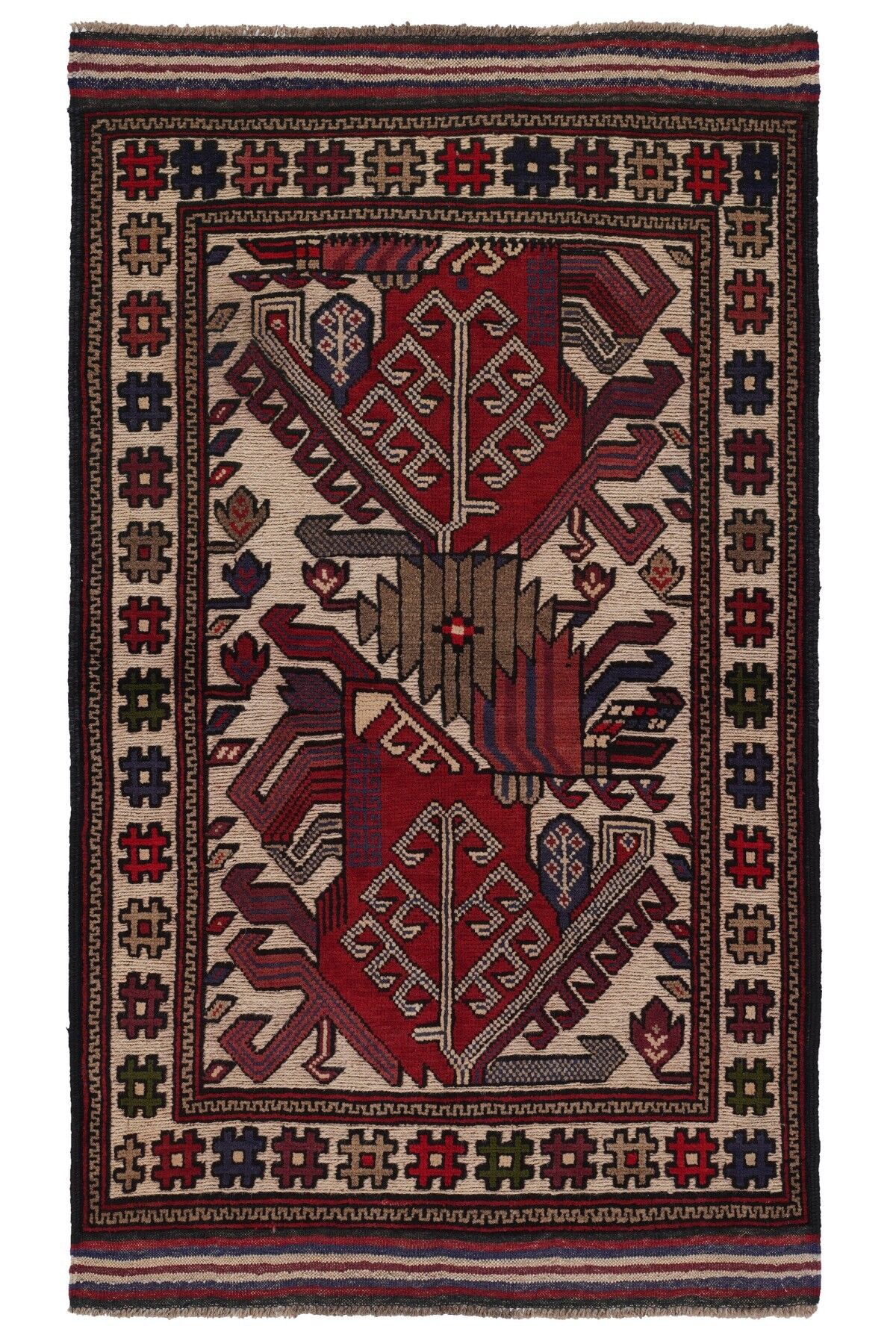 Afgan Berceste Kilim Kırmızı Otantik El Dokuma Halı