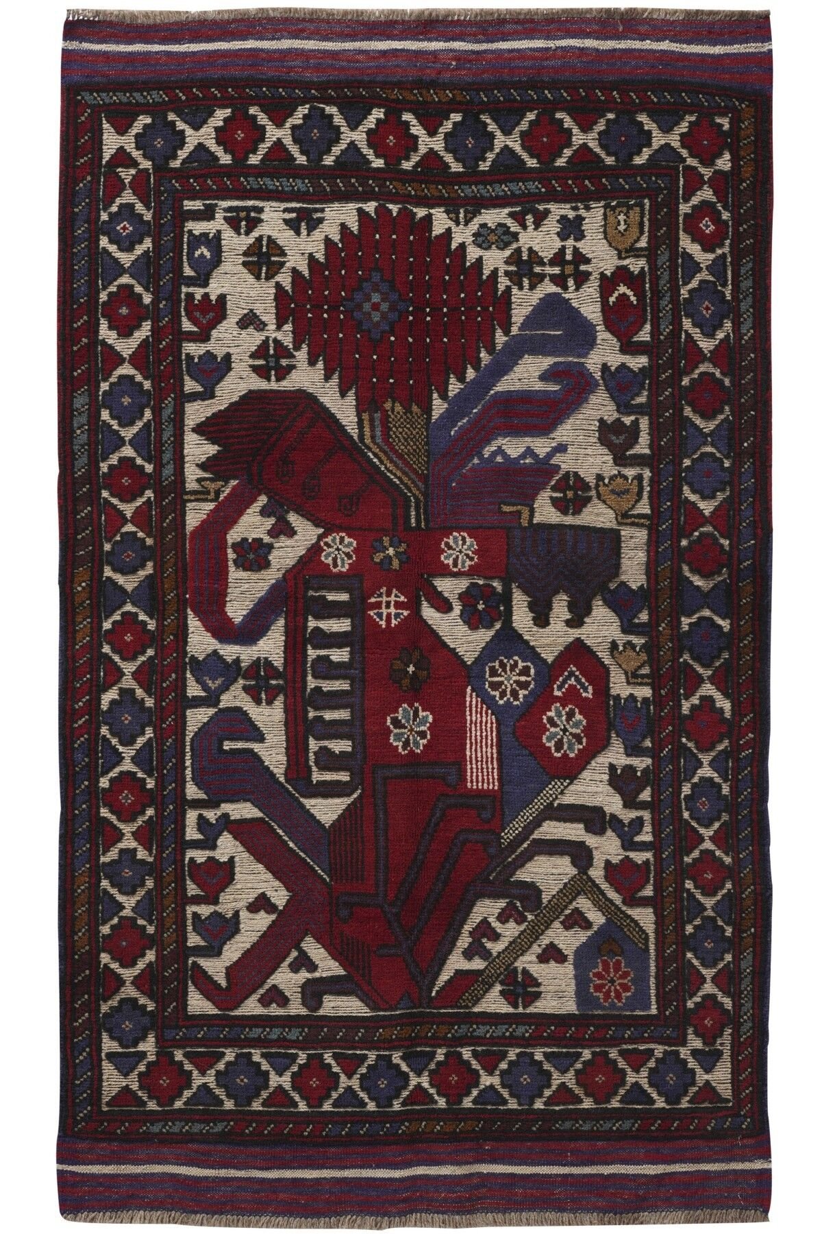 Afgan Berceste Kilim Kırmızı Otantik El Dokuma Halı