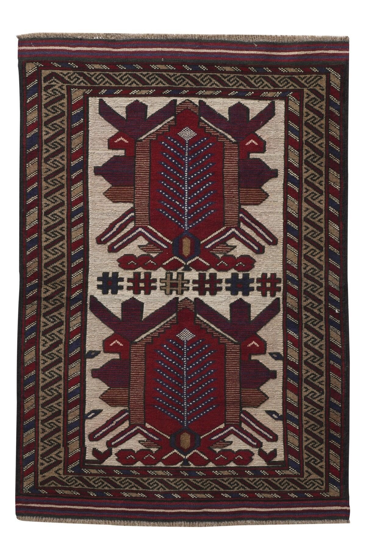 Afgan Berceste Kilim Kırmızı Otantik El Dokuma Halı
