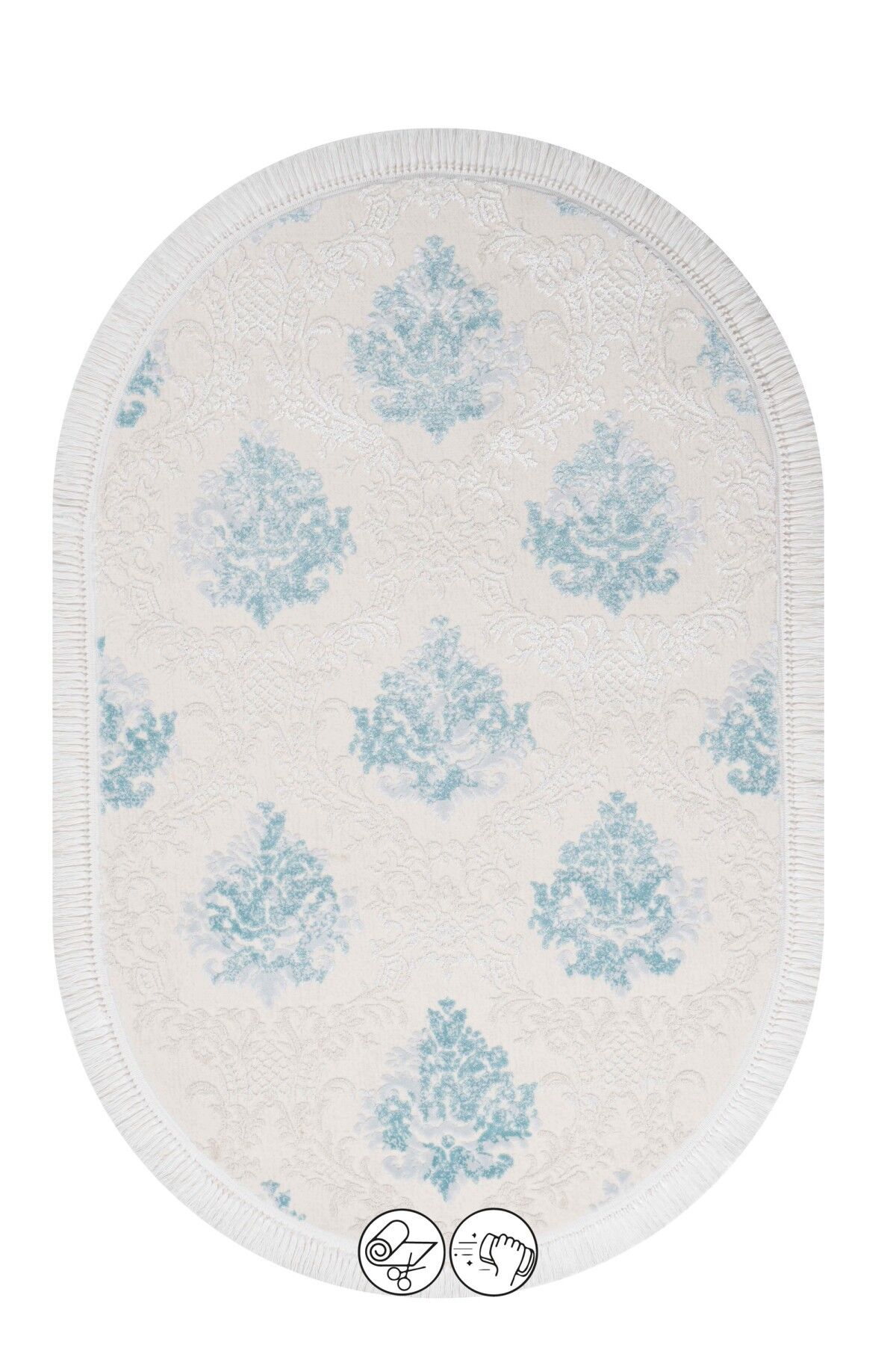 Sanat Abiye 5823 Krem / Mavi Klasik Makine Halısı