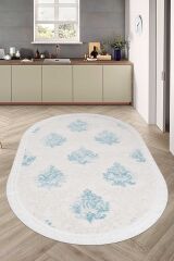 Sanat Abiye 5823 Krem / Mavi Klasik Makine Halısı
