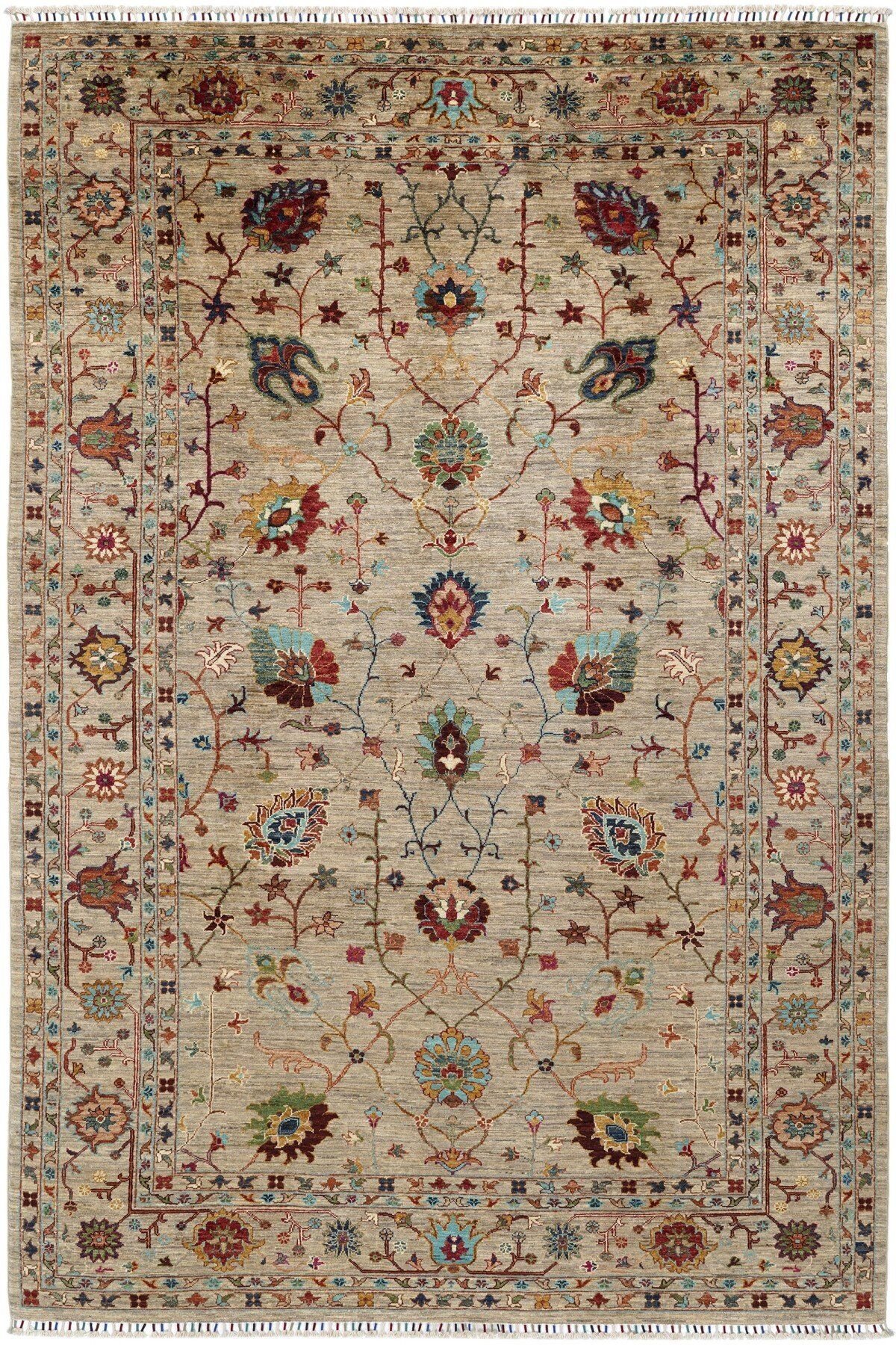 Afgan Orjin 18041 Bej Otantik Desenli El Dokuma Halı