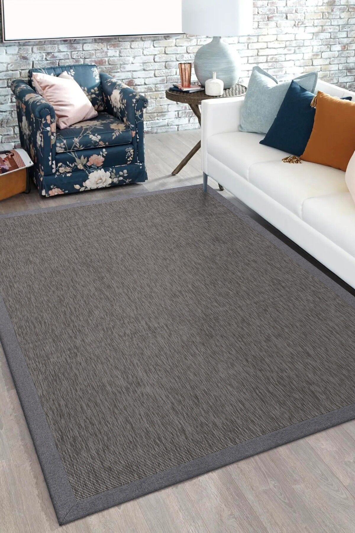 Sisal 4506 Gri Dokulu Bordürlü Jüt Halı