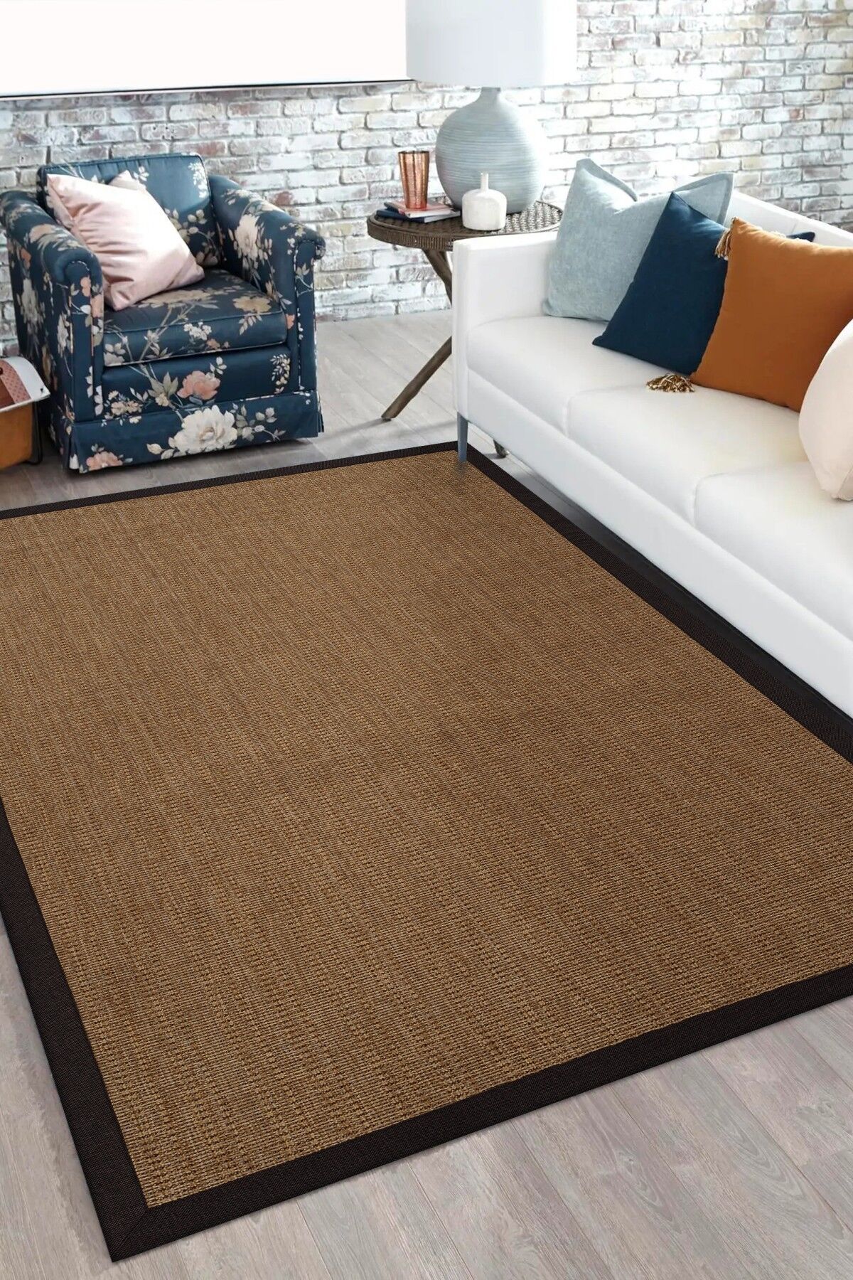 Sisal 4590 Kahverengi Bordürlü Doğal Jüt Halı