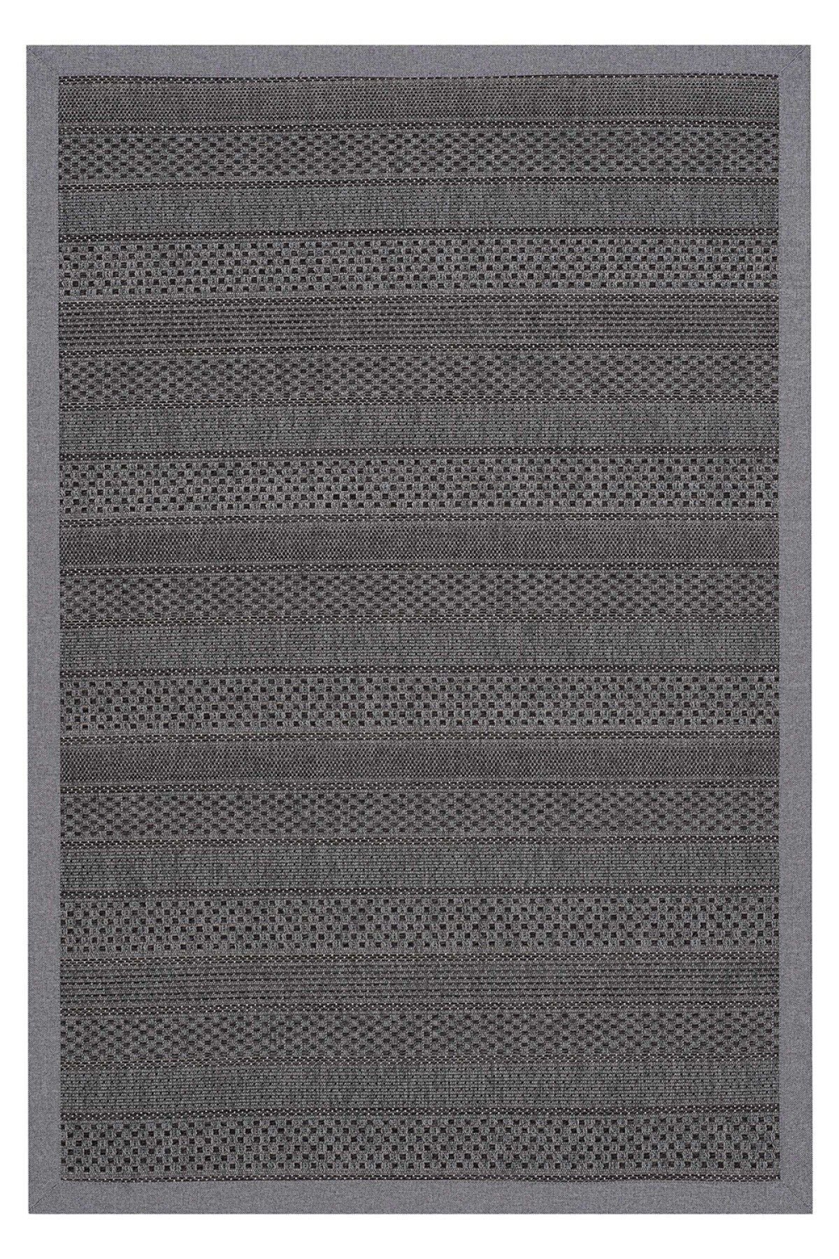 Sisal 4607 Gri Etnik Desenli Bordürlü Jüt Halı