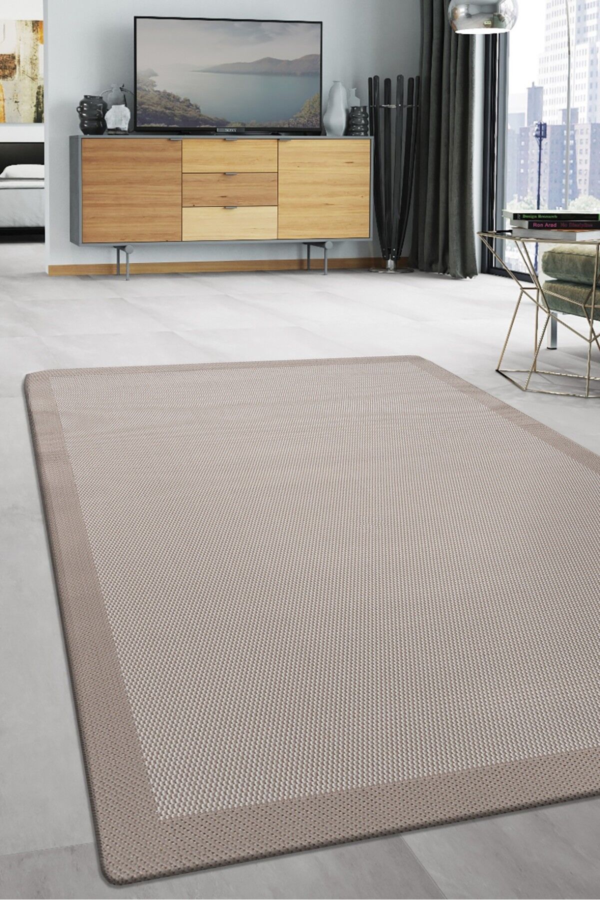 Sisal 9327 Bej Özel Ölçüye Uygun Bordürlü Jüt Halı