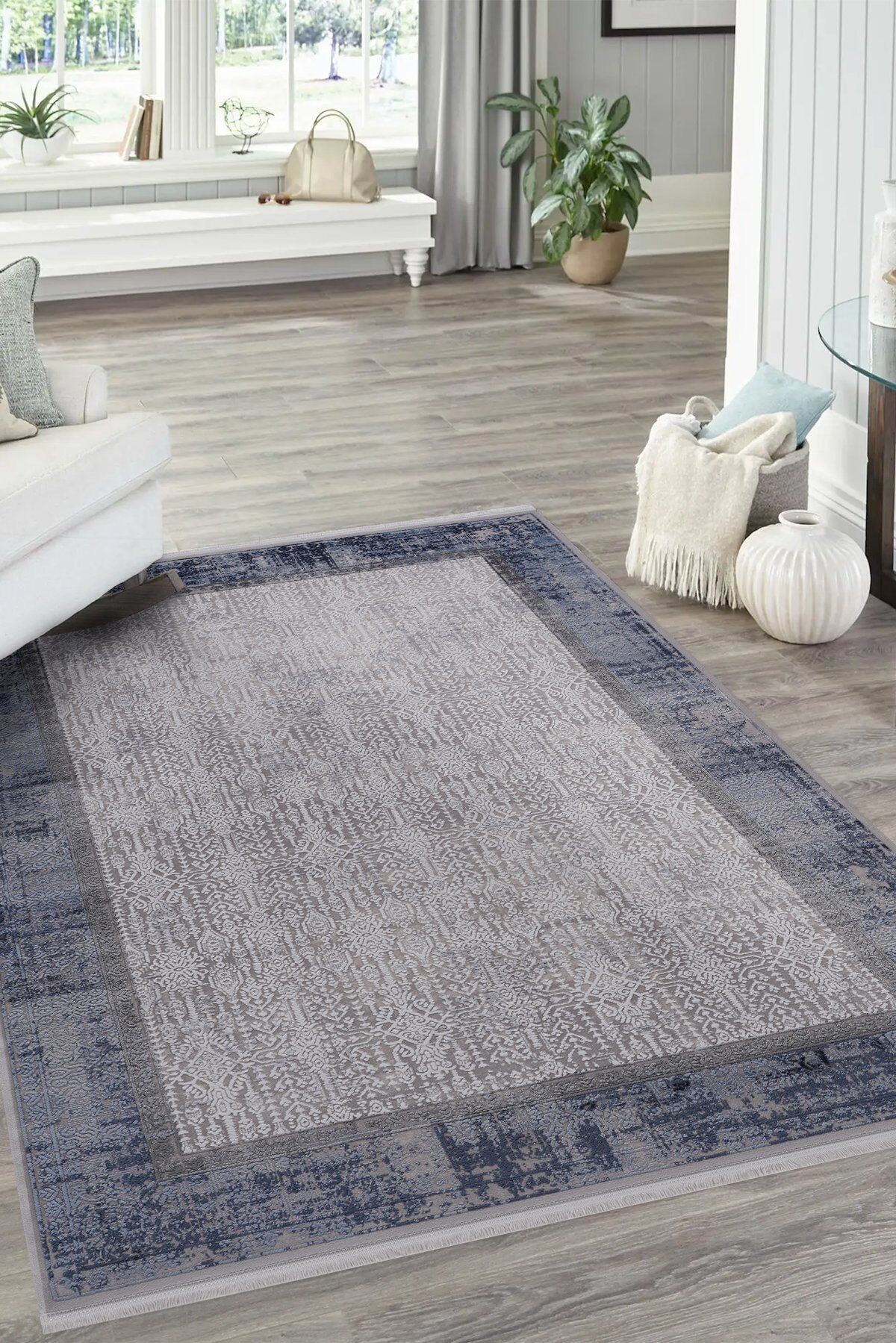 Miras 6809 Mavi Klasik Oturma Odası Halısı Yolluk Makine Halısı