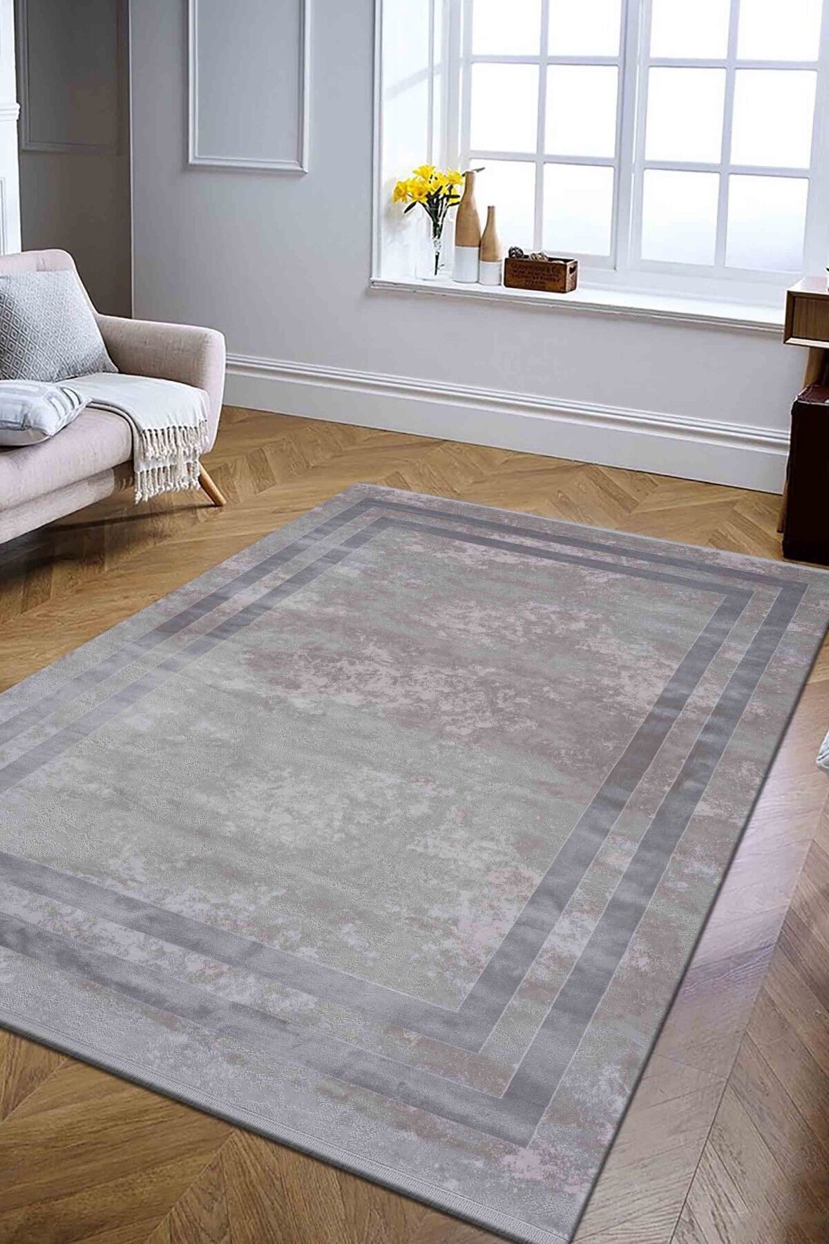 Monet Mt22B Gri Modern Makine Halısı