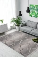 Step 2203 Gri Geçişli Geometrik Desenli Modern Kesme Halı