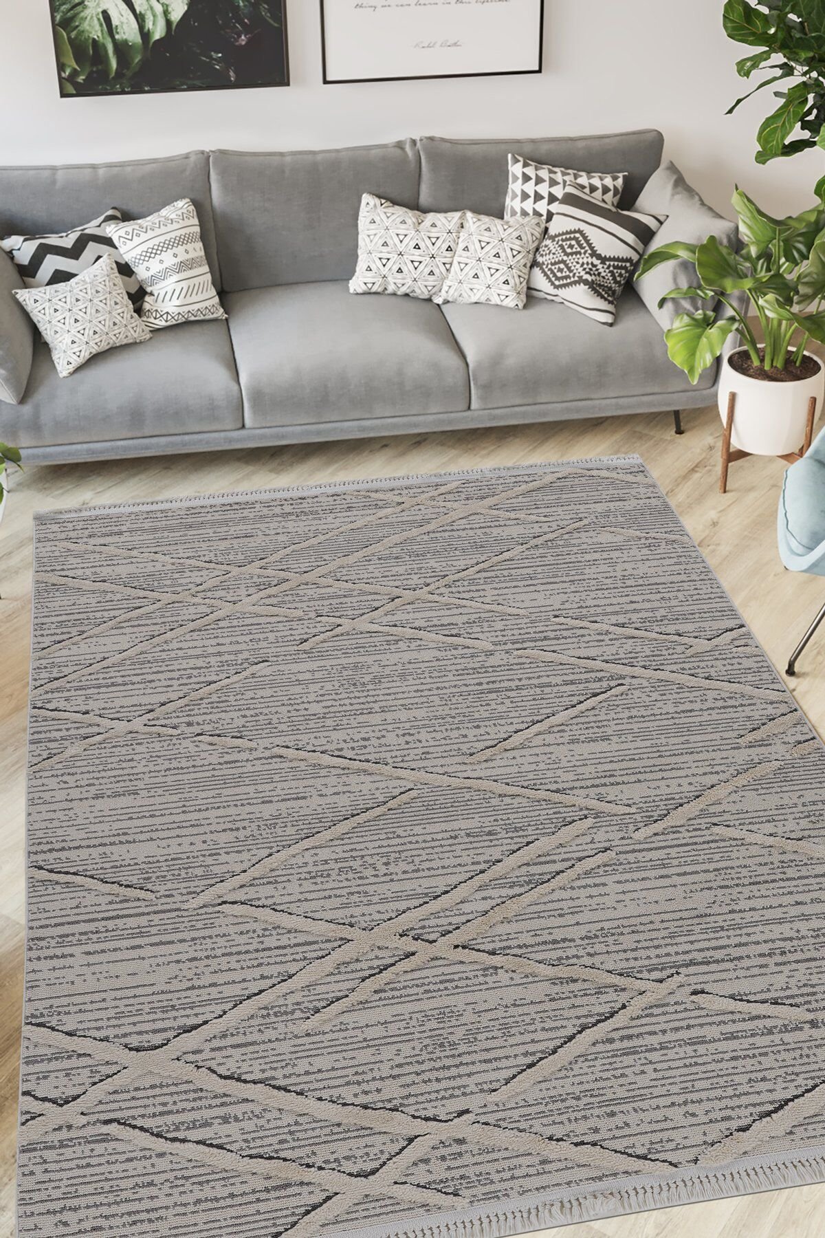 Step 2204 Gri Soyut Geçişli Modern Kesme Halı