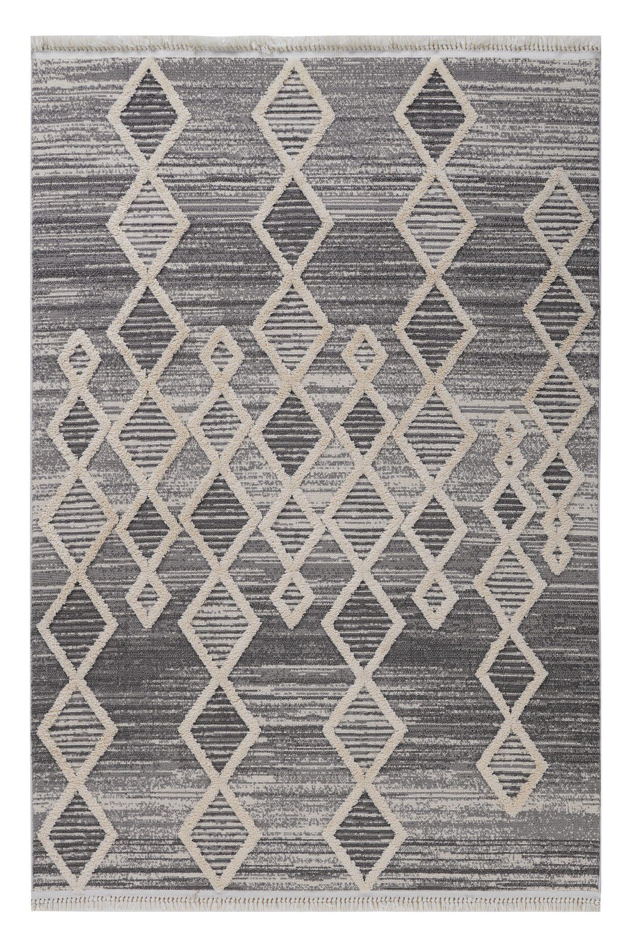 Step 2206 Gri Geometrik Desenli Kesme Halı