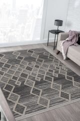 Step 2206 Gri Geometrik Desenli Kesme Halı