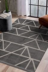 Step 2210 Gri Geometrik Desenli Modern Kesme Halı