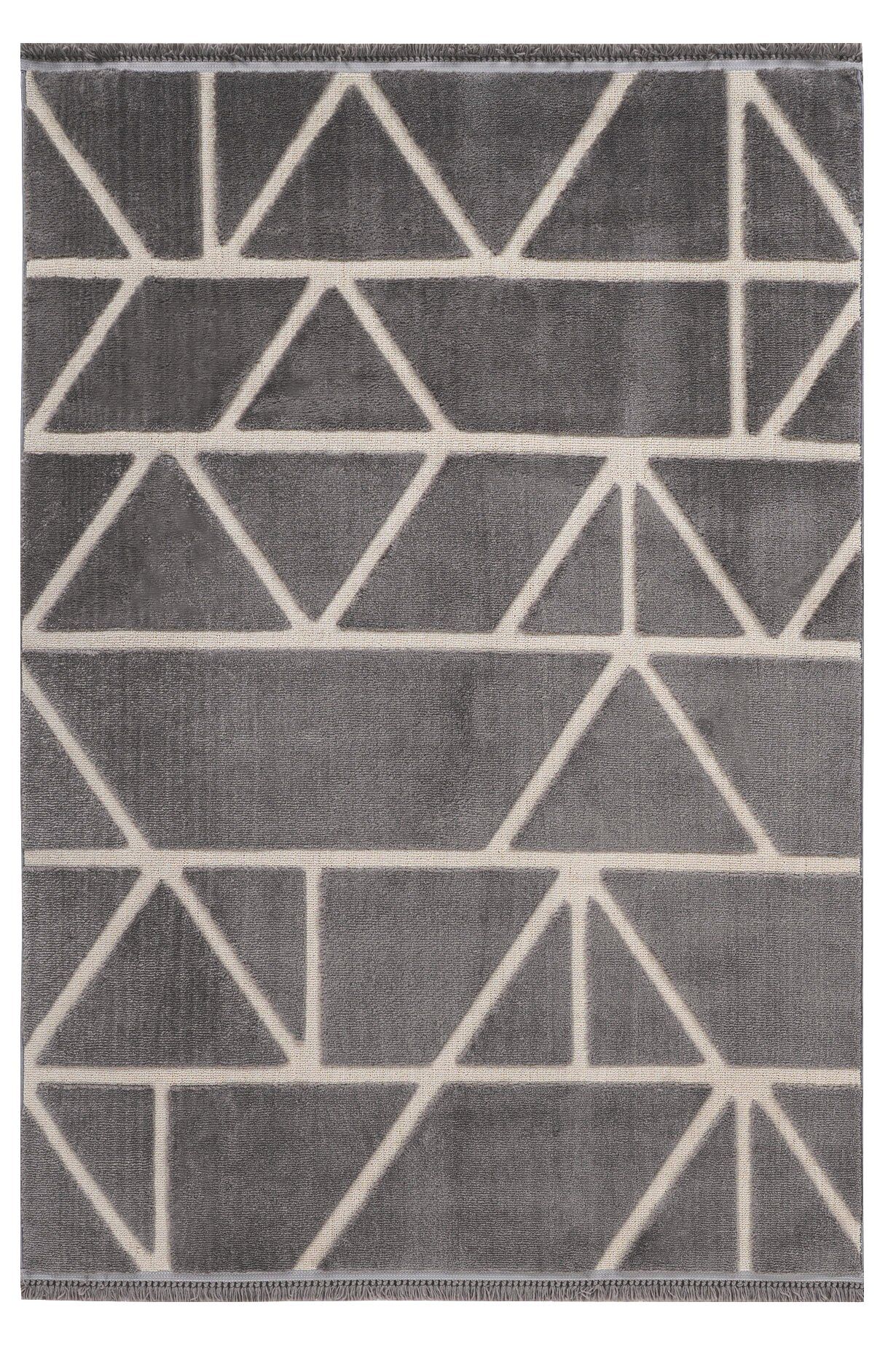 Step 2210 Gri Geometrik Desenli Modern Kesme Halı